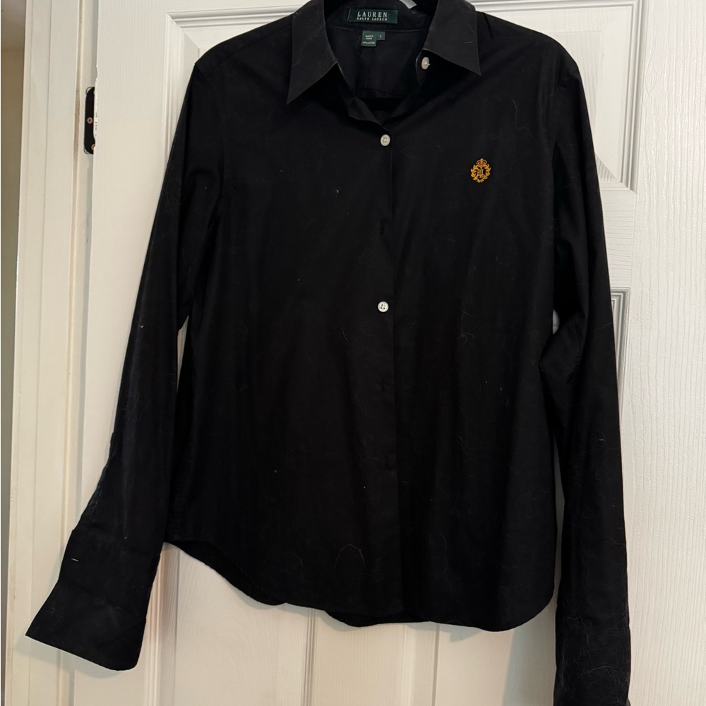 Lauren Ralph Lauren Black Women's Blouse with Gold Accent French Cuffs